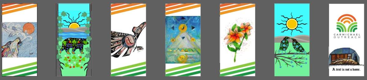 The seven murals showcase local artists from Regina on the front of the Carmichael Outreach building.