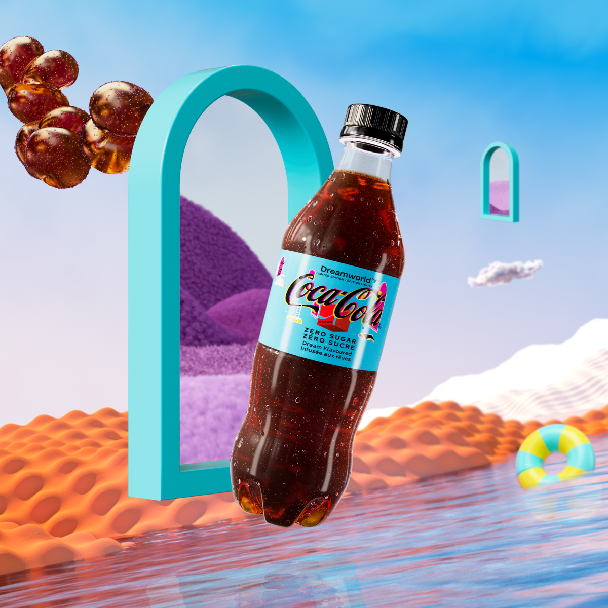 Promotional image from Coca-Cola showing the new Dreamworld flavour.