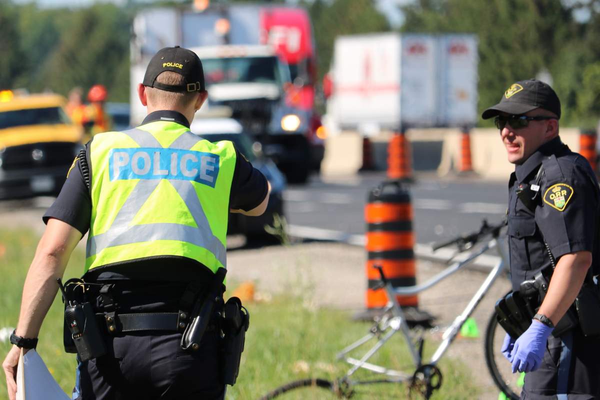 Fatal collision on Highway 401 involving a cyclist and a vehicle in the eastbound lane near Colonel Talbot Road, London. August 11, 2022