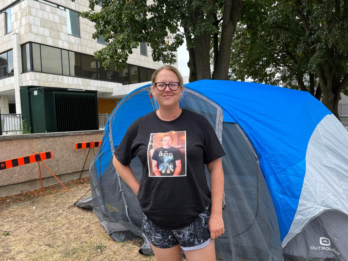 Victoria Ryan, who has worked in the homelessness relief field for about a year and a half, says she spent Tuesday night sleeping in a tent near Oudshoorn to offer support.