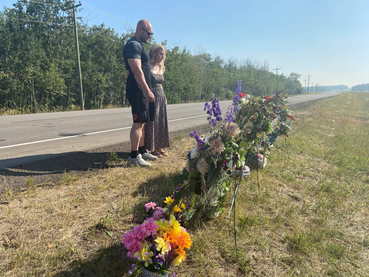 Jim and Annie Macdonald’s children have set up a roadside memorial on Highway 628 to honour their parents.