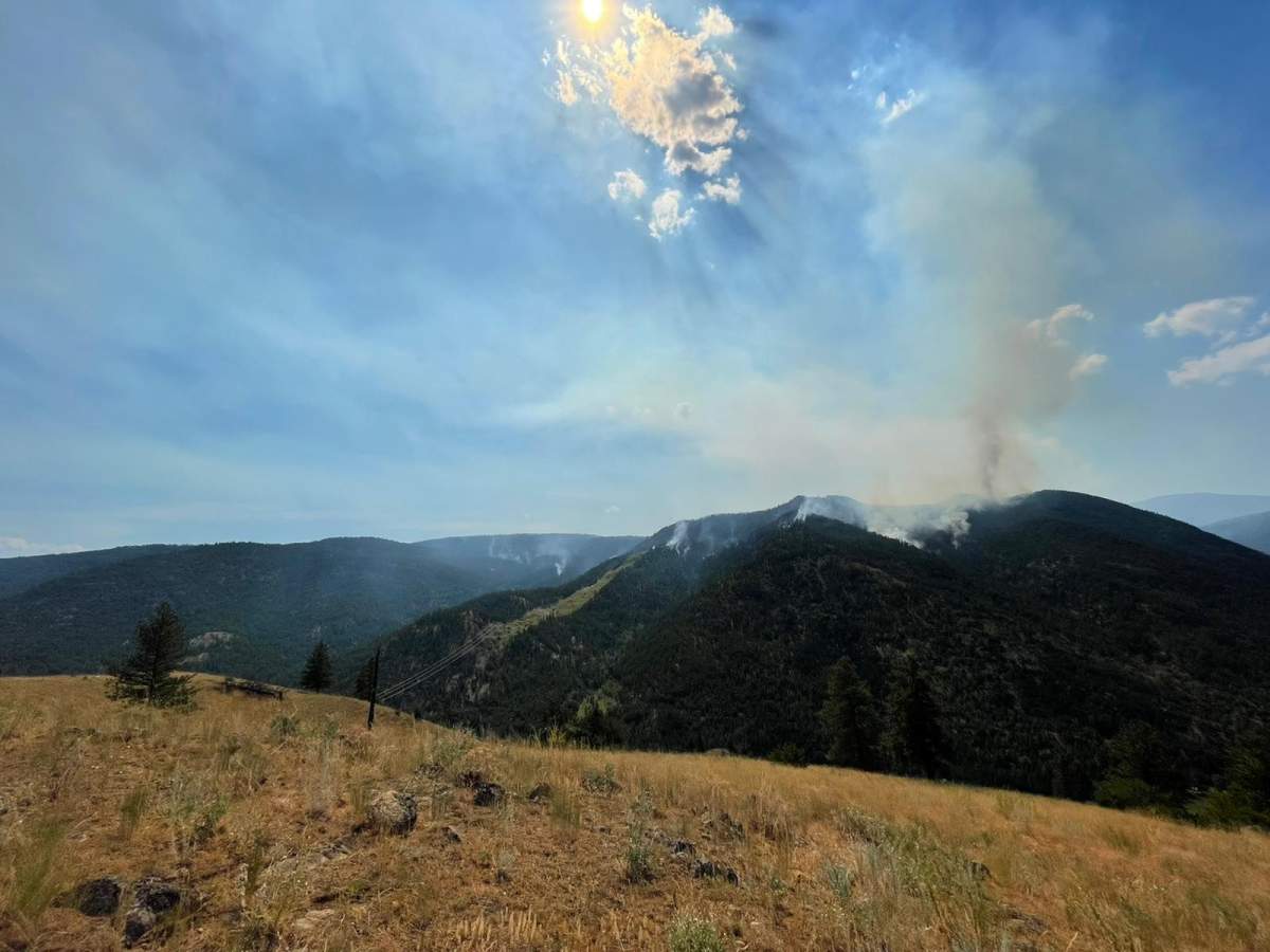A view of the north flank of the Keremeos Creek wildfire on Aug. 16, 2022, that’s burning southwest of Penticton, B.C.