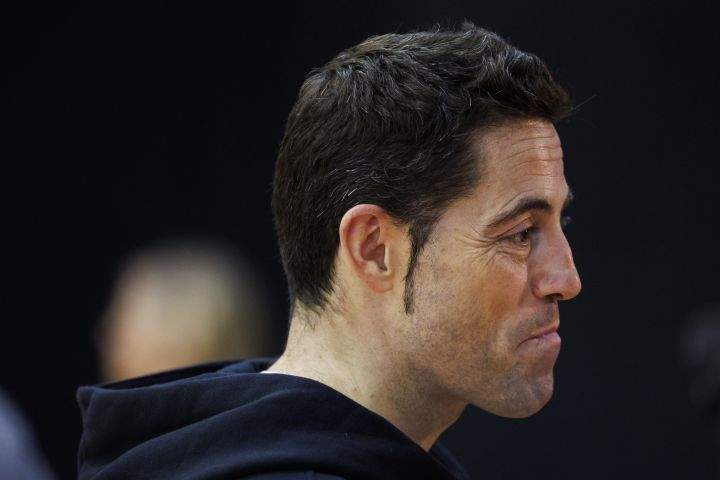 Coach Victor Lapena speaks to a reporter following Canada's senior women's national team practice in Toronto, Friday, July 8, 2022. 