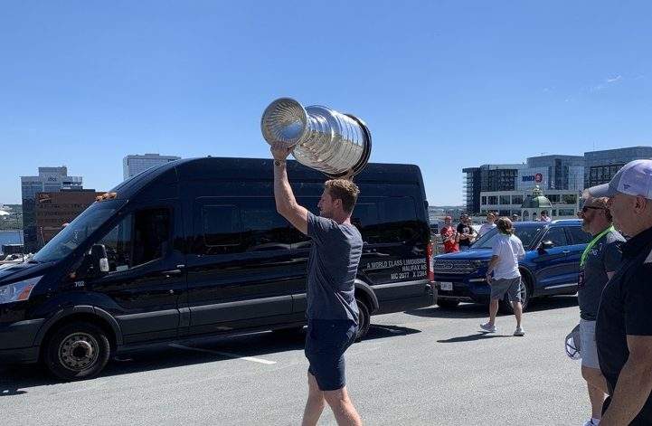 Nathan MacKinnon is seen showing off the Stanley Cup on Citadel Hill just ahead of his parade.