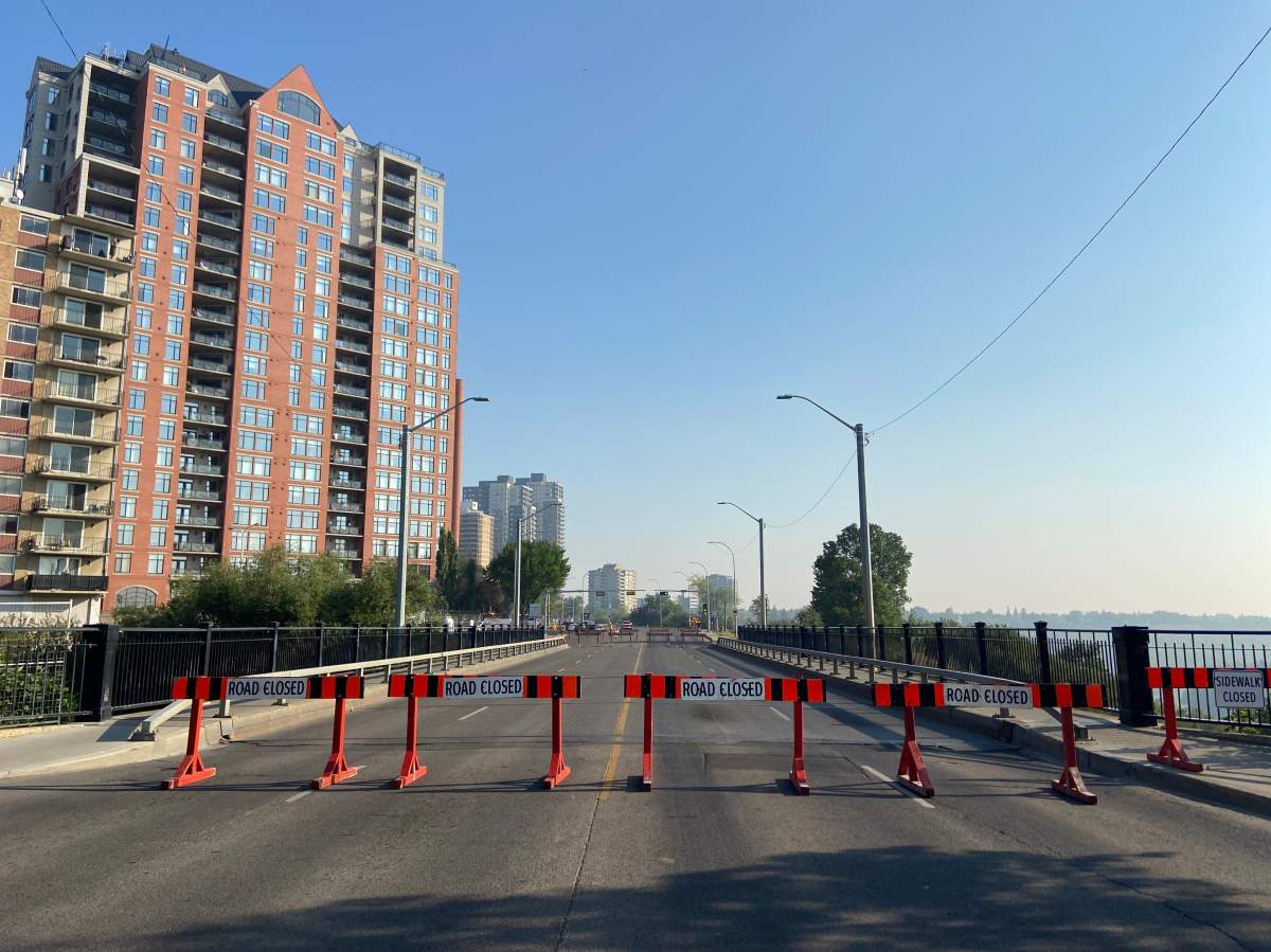 Jasper Avenue between 90 and 91 Street closed Monday, Aug. 22, 2022 for replacement of the Latta Bridge. The section of roadway is expected to be closed until fall 2023.