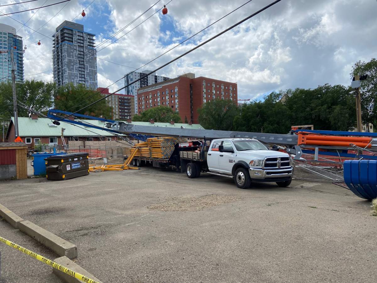 The crane on its side Aug. 2, 2022.