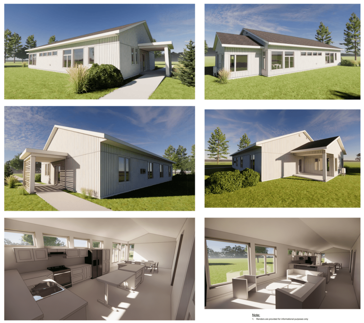 Renderings of a small option home by DORA Construction. This is one of two modular design plans.