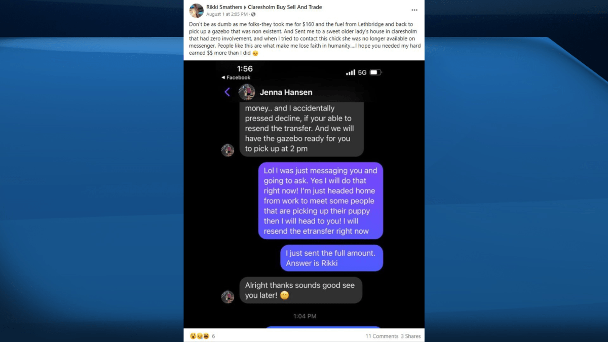 Rikki Smathers posts a warning on the Claresholm Buy Sell and Trade Facebook page warning others to buyer beware.