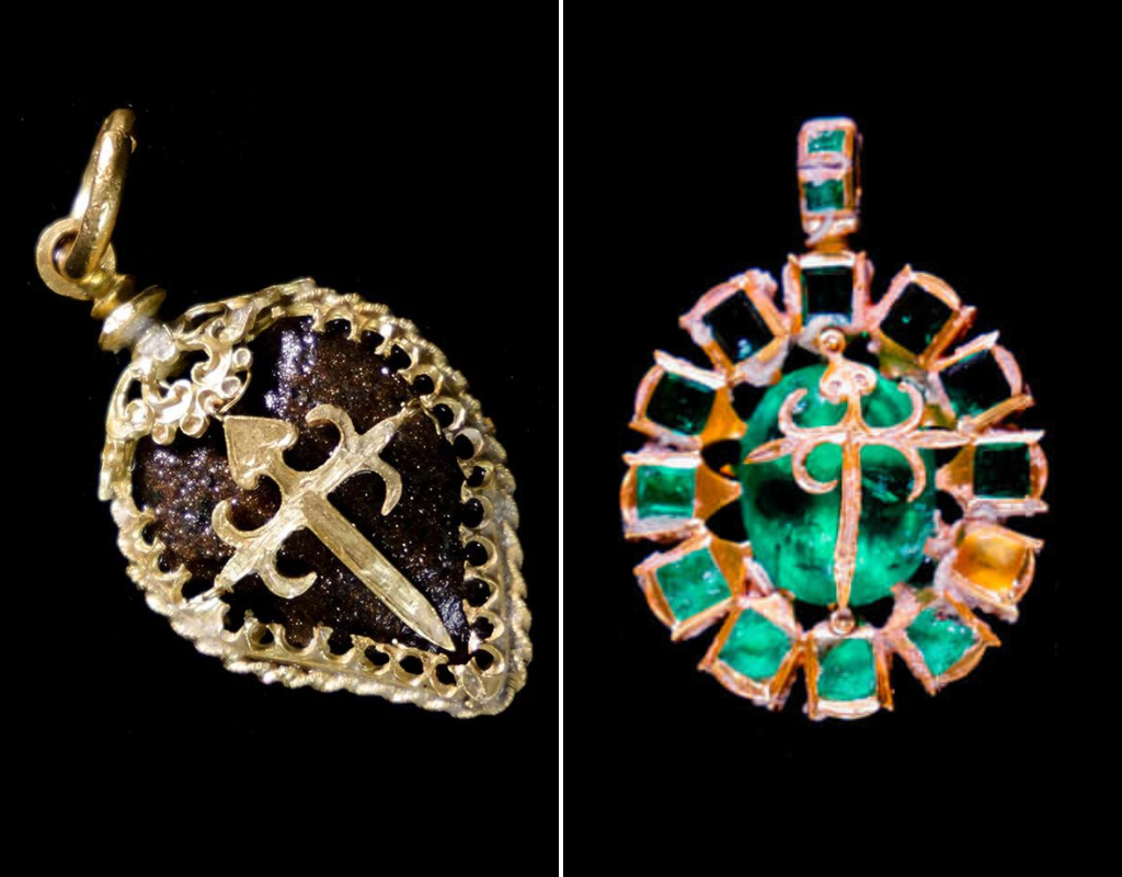 Two pendants from the Order of Santiago found on the wreckage of the Maravillas off the coast of the Bahamas.
