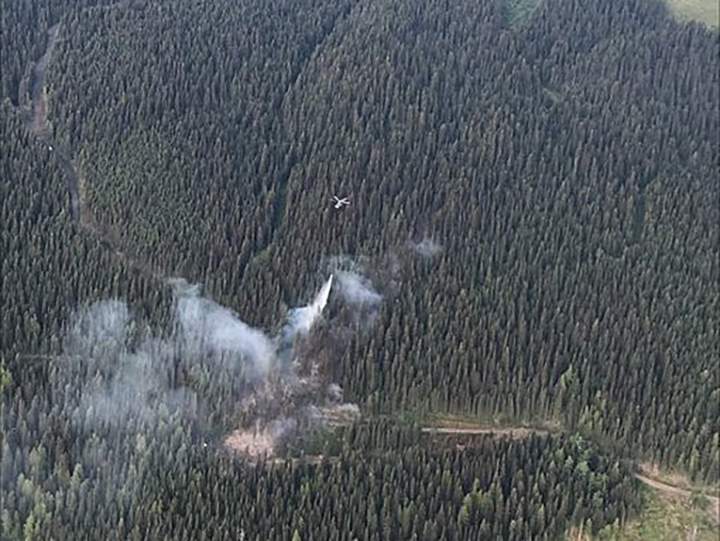 An aerial view of the Vlem Creek wildfire in the North Okanagan.