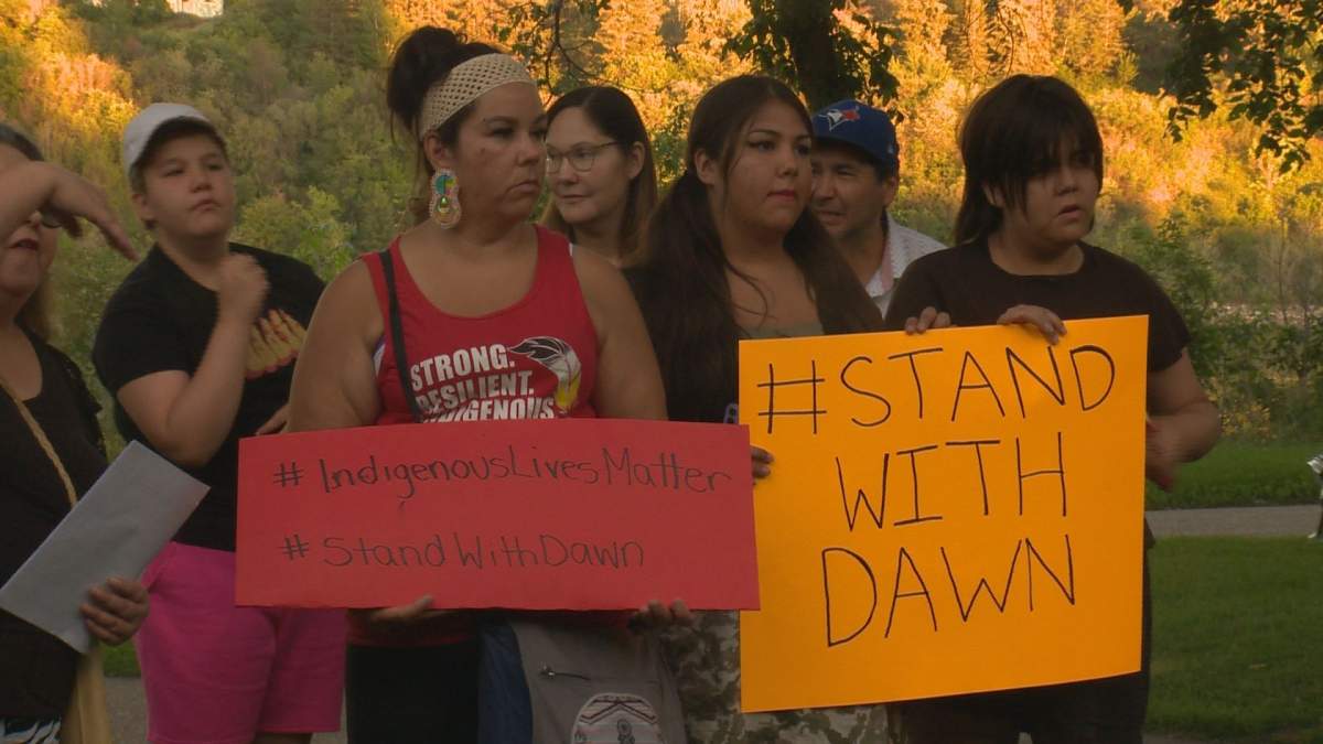 Friends, family and members of the Federation of Sovereign Indigenous Nations were in attendance at a rally held in support of Dawn Walker.