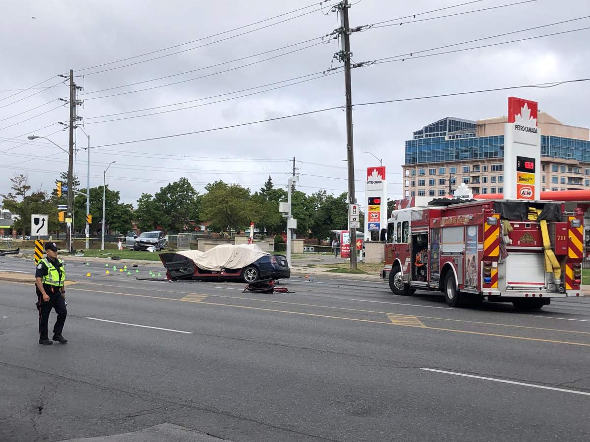 The crash scene near Bathurst Street and Steeles Avenue on Aug. 9, 2022.