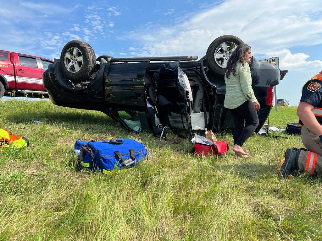 SUV on its roof following crash.