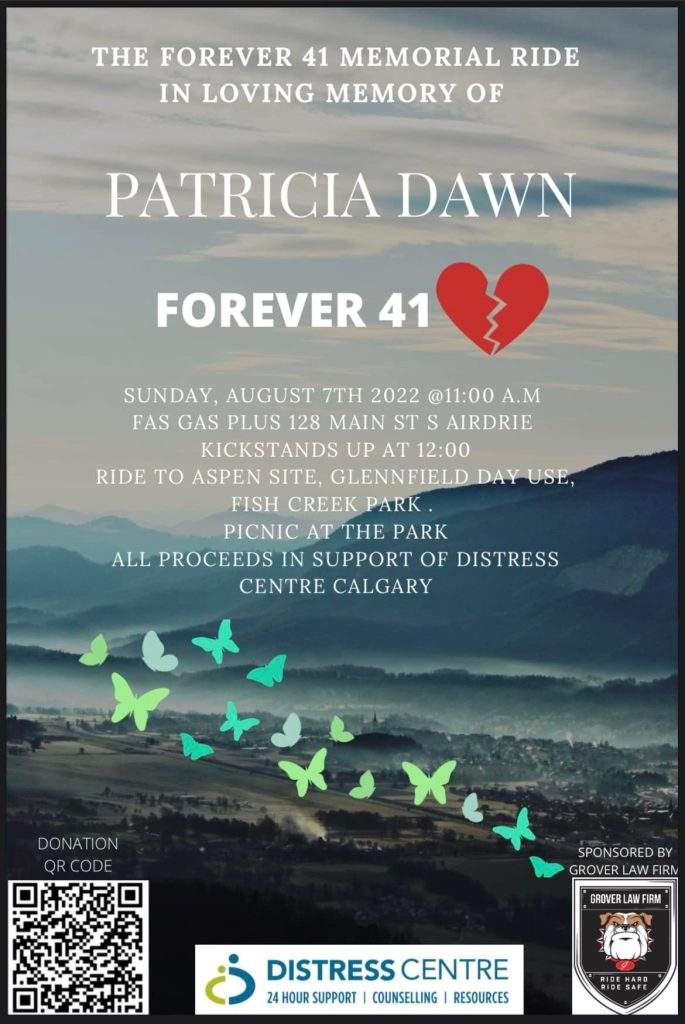 Poster of memorial ride and QR code to connect for donations.