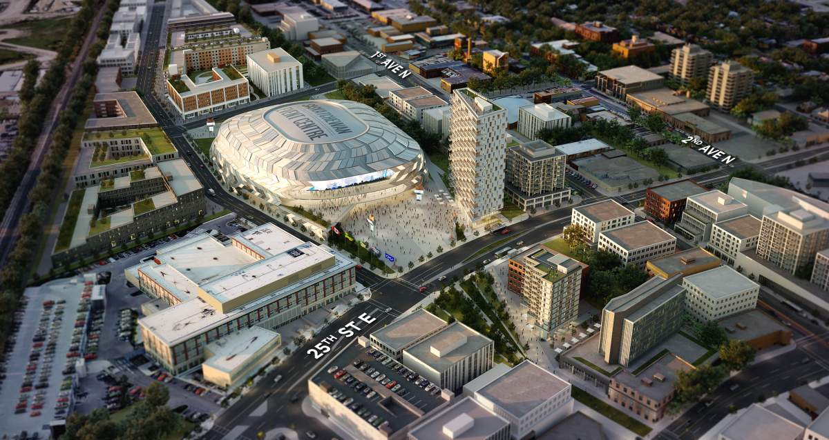 Concept art of the new downtown event centre-arena if the north downtown city yards location is chosen.