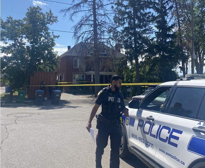 Police on scene after two bodies were found at a home on Princess Street in Mississauga on Aug. 16, 2022.