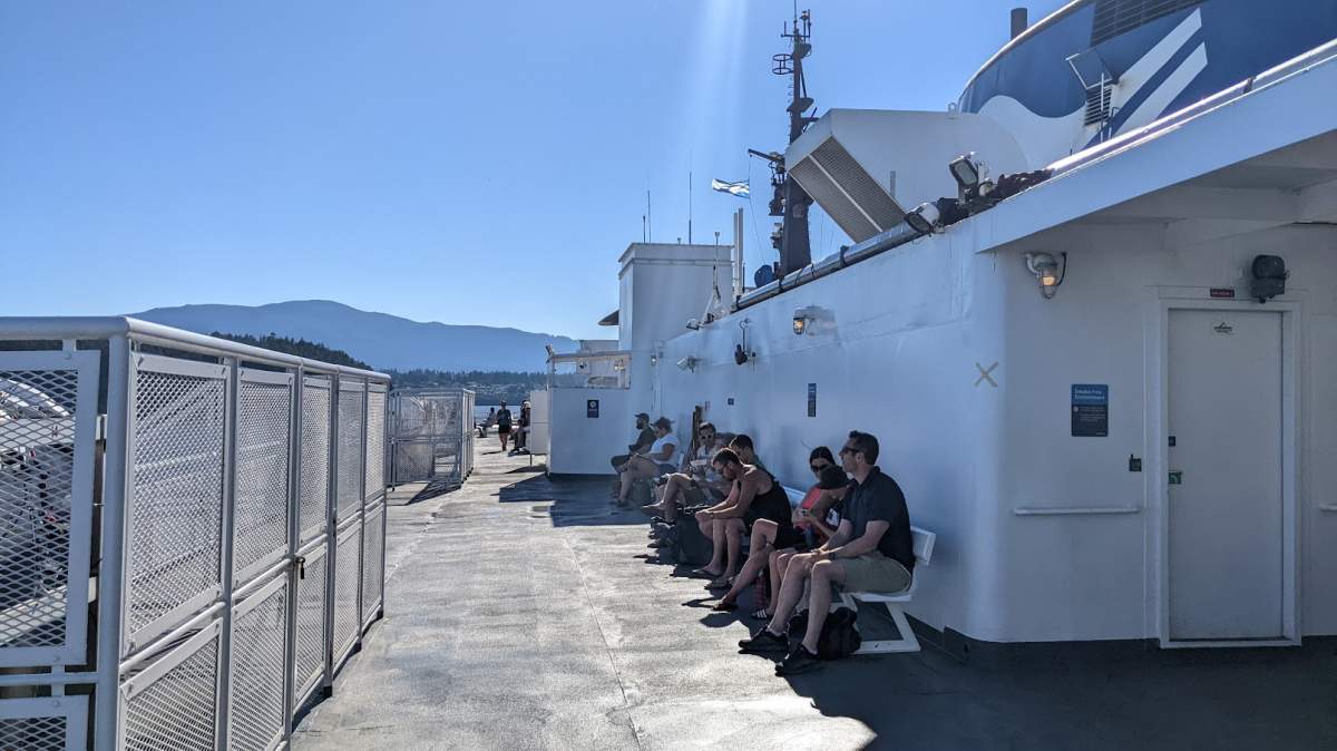 Passengers sit on the outer deck of the Queen of Alberni in this undated photo. 