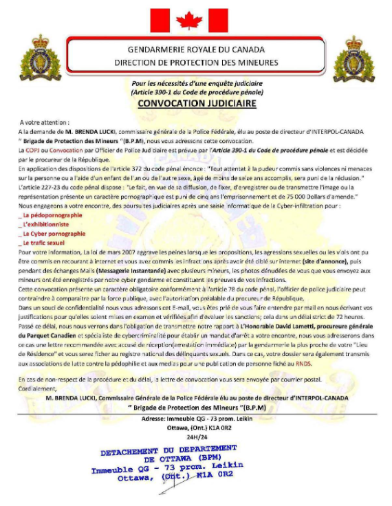 A scam involving a fake letter appearing to be from RCMP has officials warning residents in Manitoba.