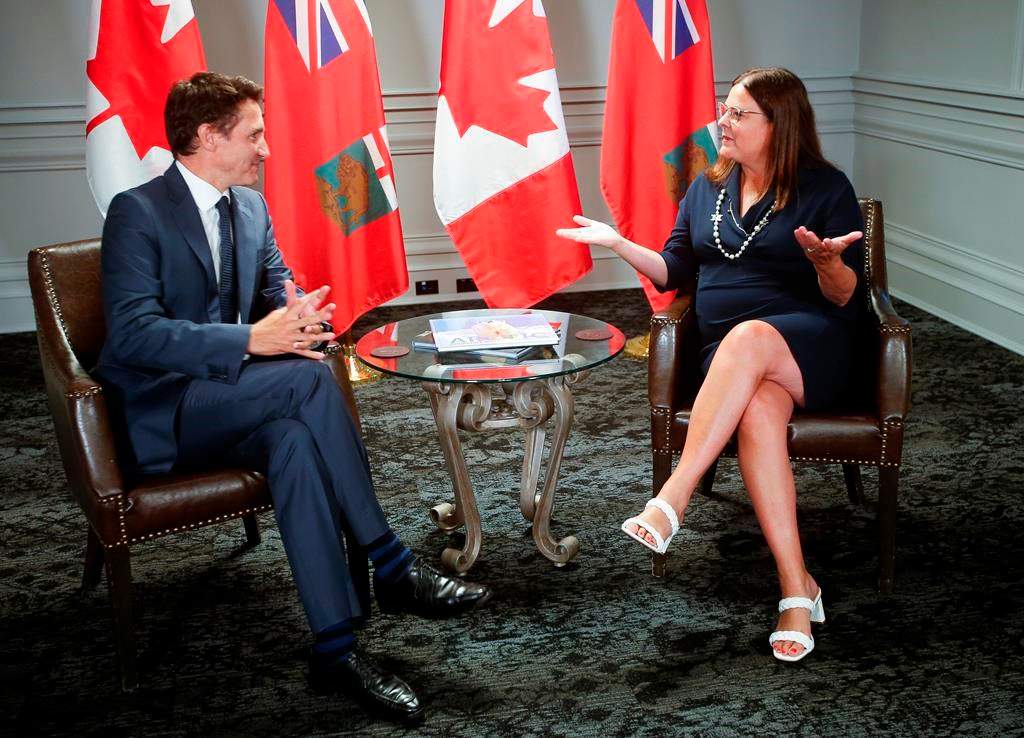 Prime Minister Justin Trudeau meets with Manitoba Premier Heather Stefanson at the Hotel Fort Garry in Winnipeg on Sept. 1, 2022. Trudeau spent the day in Winnipeg. 