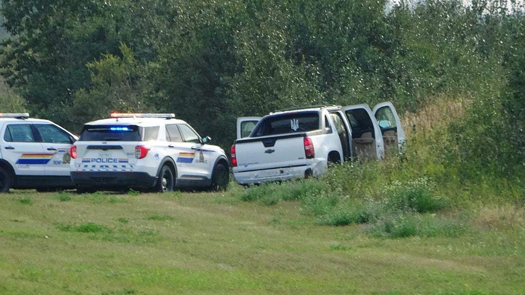 The Chevrolet Avalanche Myles Sanderson stole on Sept. 7 was shunted off the road in a dramatic arrest. THE CANADIAN PRESS/Kelly Geraldine Malone
