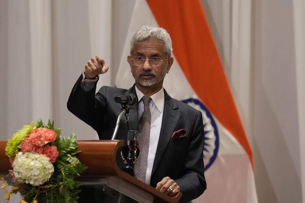 India's Foreign Minister Subrahmanyam Jaishankar answers a question from a reporter during a press conference in Bangkok, Thailand, Wednesday, Aug. 17, 2022. India's government is warning its citizens in Canada of a sharp increase in hate crimes, sectarian violence and anti-India activities. THE CANADIAN PRESS/AP-Sakchai Lalit.