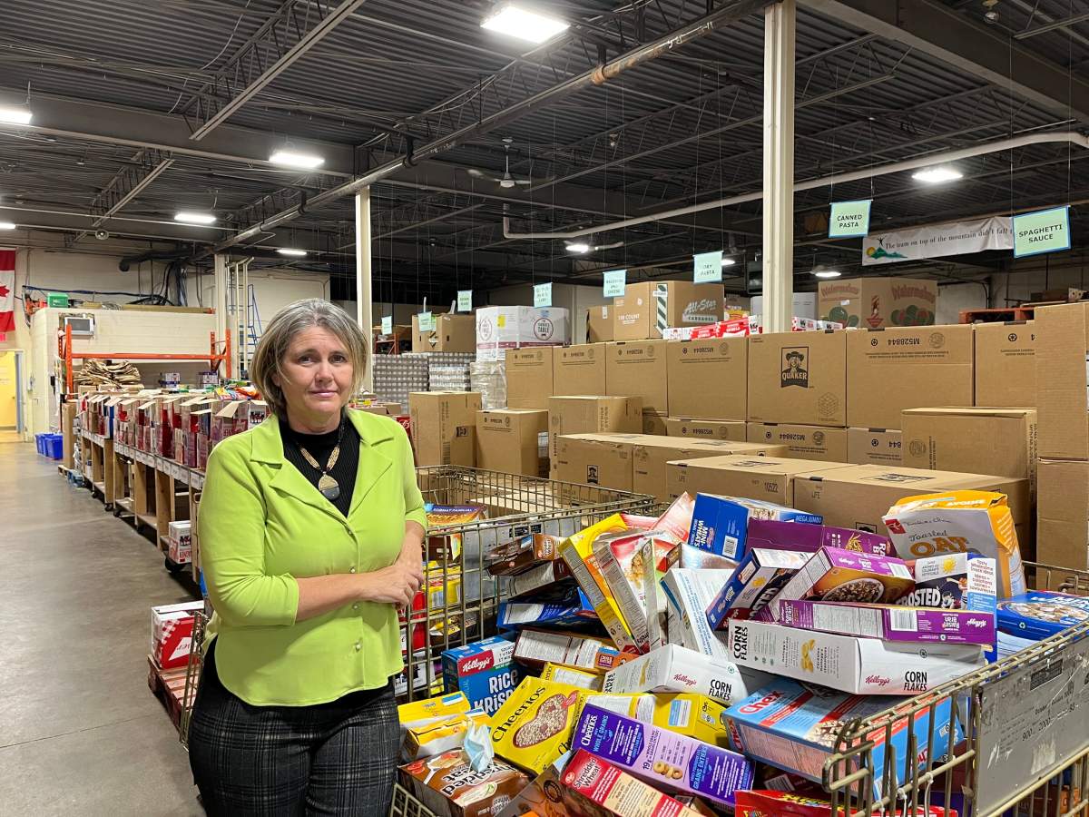 Jane Roy, co-executive director of the London Food Bank, at the food bank's Leathorne Street warehouse in London, Ont., Sept. 29, 2022.