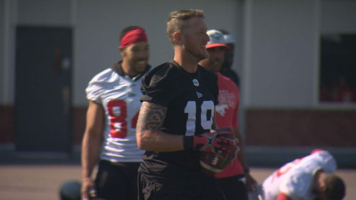 Bo Levi Mitchell practices at McMahon stadium on Sept. 1, 2022.