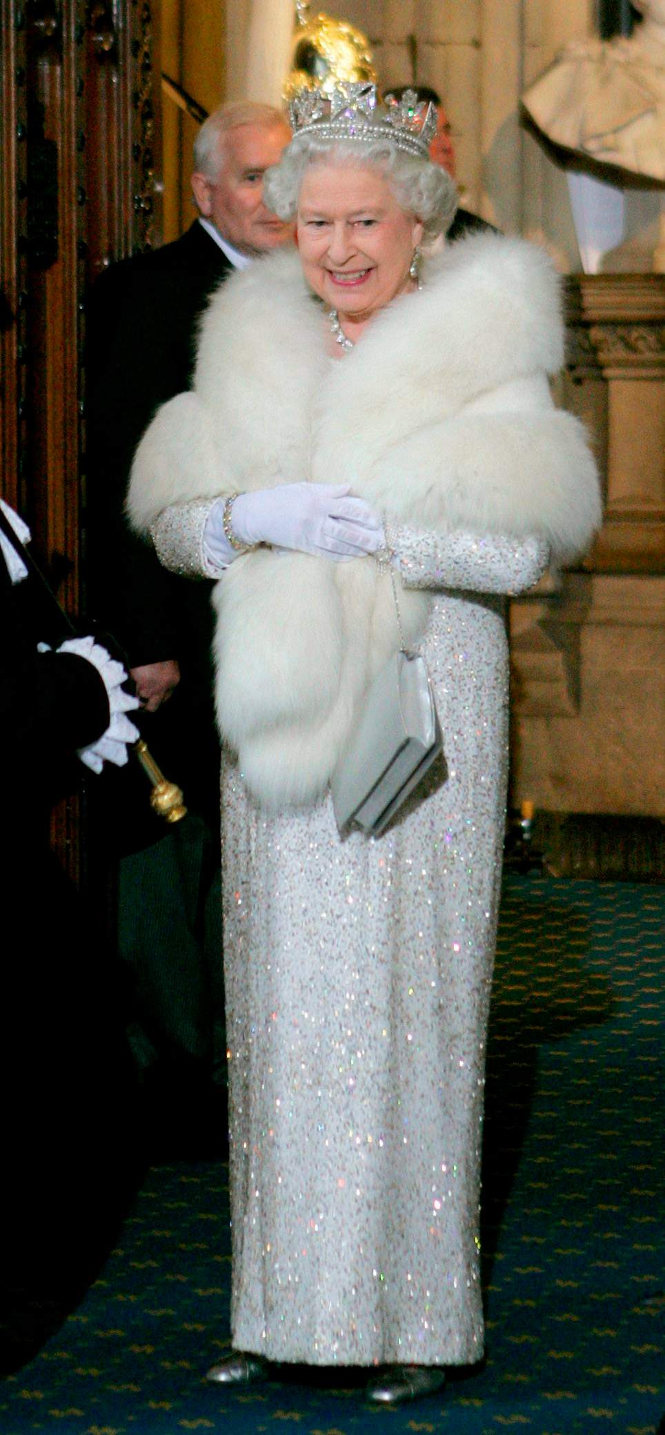 Queen Elizabeth II leaves the Palace of Westminster in London after delivering her speech at the State Opening of Parliament, Wednesday Nov. 15, 2006.