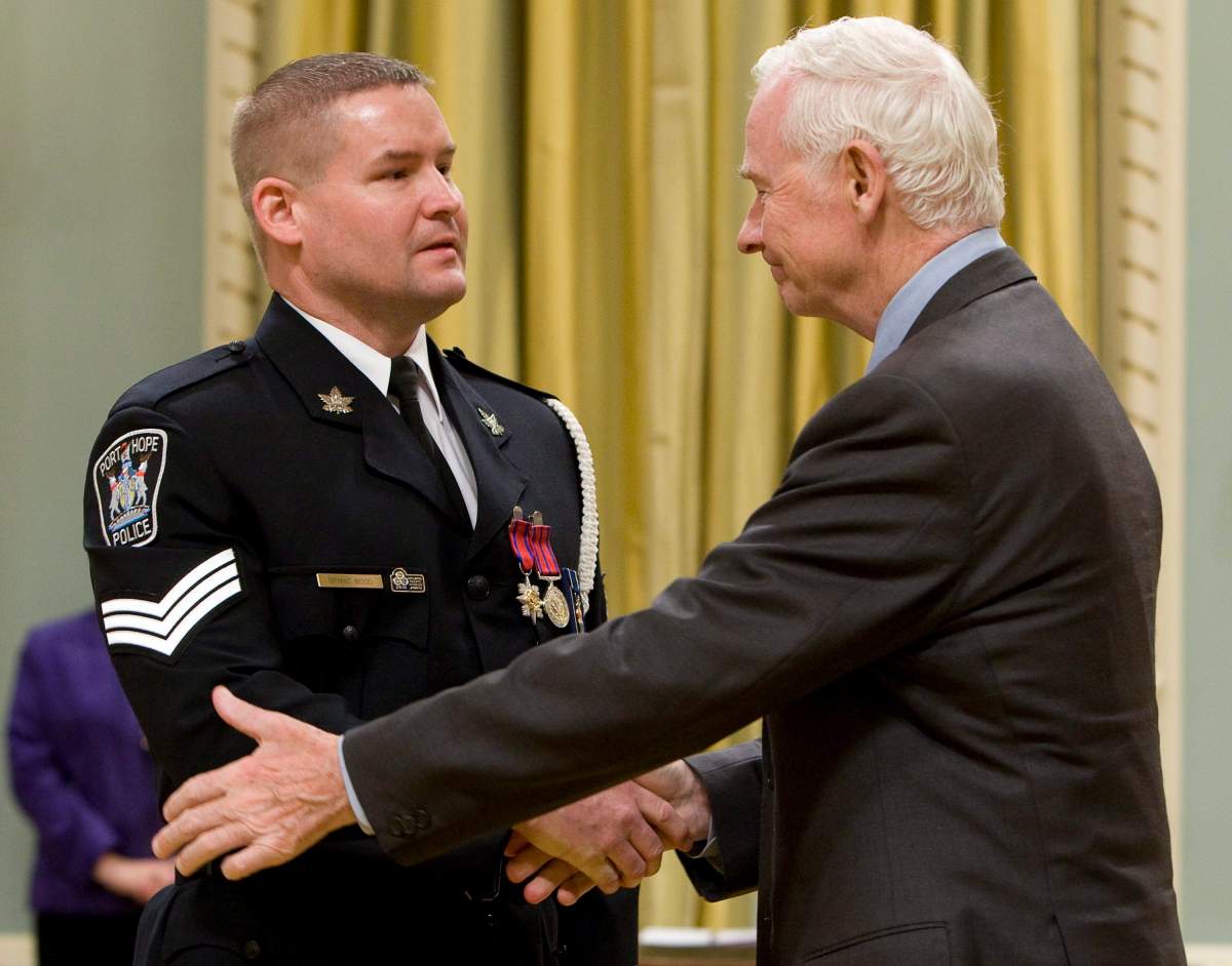 On Oct. 22, 2010, then Governor General David Johnston presented Port Hope Police Service Sgt. Bryant Wood with the Medal of Bravery during a ceremony at Rideau Hall in Ottawa. Wood was also presented with the Star of Courage at the same ceremony. The awards were presented for two separate incidents where Wood save people from burning homes.