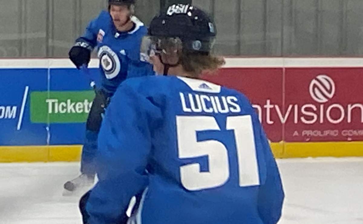 Chaz Lucius, seen here at a Jets rookie camp in 2022, is headed back to the Manitoba Moose.
