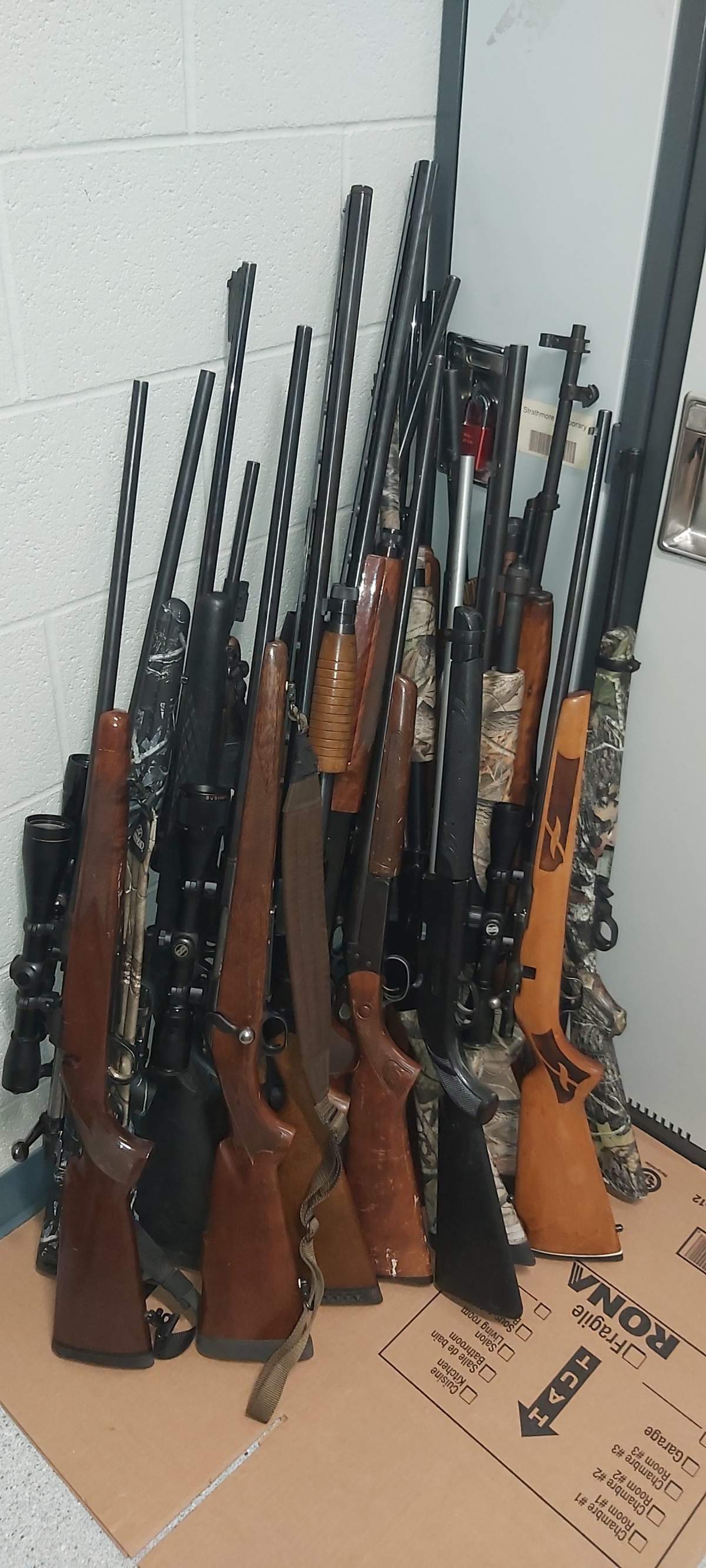 The collection of long guns Strathmore RCMP seized following a road rage incident on Sept. 10, 2022.