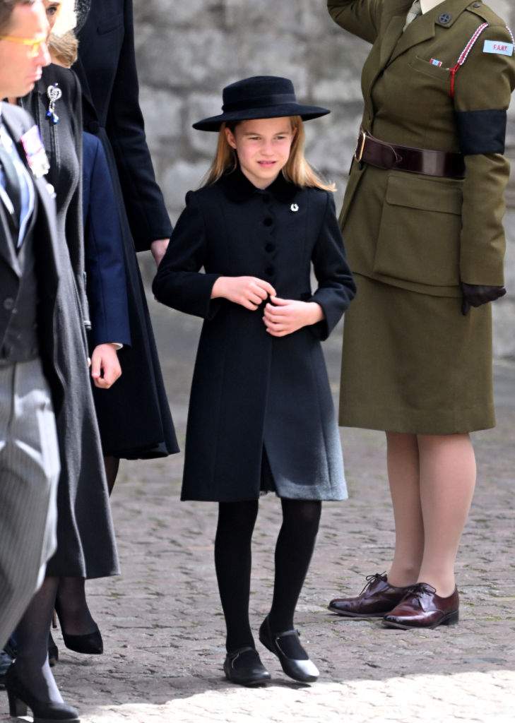 Princess Charlotte of Wales during the State Funeral of Queen Elizabeth II at Westminster Abbey on September 19, 2022 in London, England.