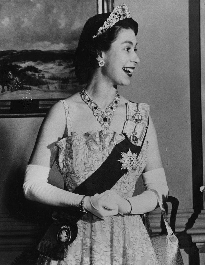 Princess Elizabeth attending a state banquet at Rideau Hall, Ottawa, during a State Visit to Canada in 1951.