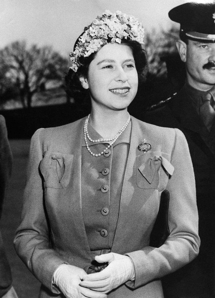 Princess Elizabeth reviewing the Guards Grenadier Regiment of which she was Colonel-in-Chief, in the United Kingdom in 1946.