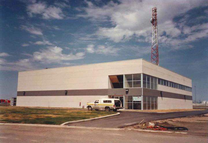 The STV/Global Regina building on Hoffer Drive seen in the early days of Global News.