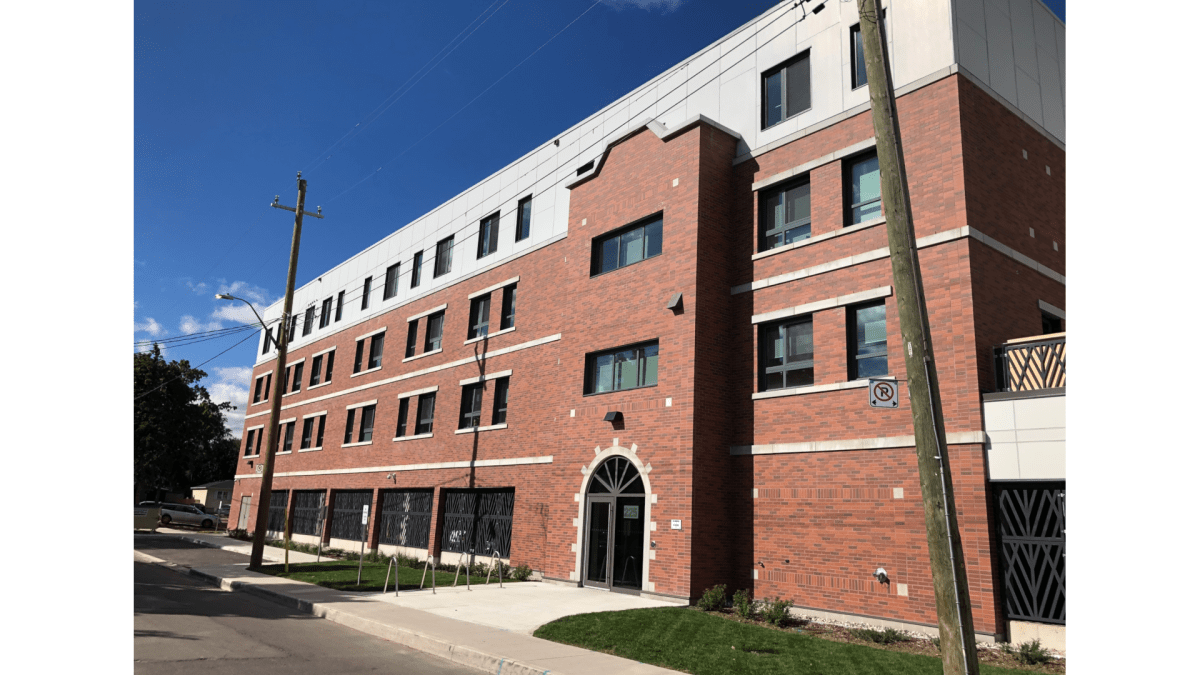 A just completed affordable housing development in east Hamilton, ‘The Oaks,’ features the facade of the old Royal Oak Dairy.