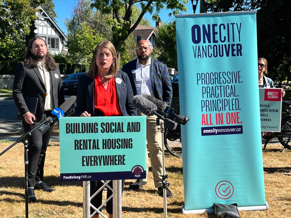 OneCity Vancouver councillor Christine Boyle announces her party's housing platform in the 2022 Vancouver municipal election.