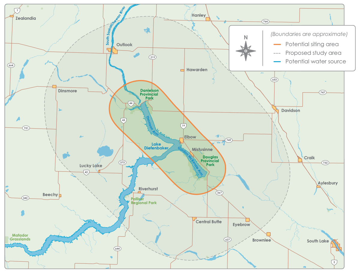 Map shows potential SMR sites around Elbow.
