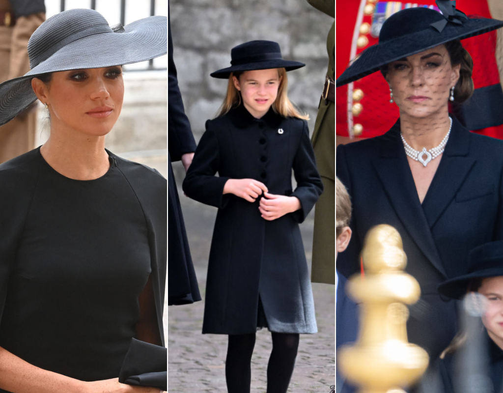 The Duchess of Sussex, Princess Charlotte, and the Princess of Wales all paid tribute to Queen Elizabeth during her state funeral by wearing jewelry that honoured her life and legacy.