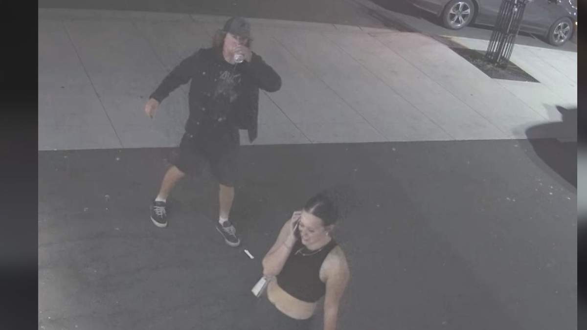 Security cameras captured two people damaging rental cars, police said.