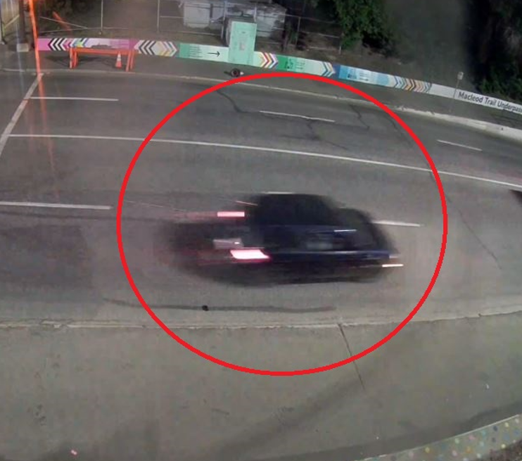 A blue car that witnesses reported being shot at on July 12, 2022. Calgary police want to speak with anyone who was in the vehicle at the time.