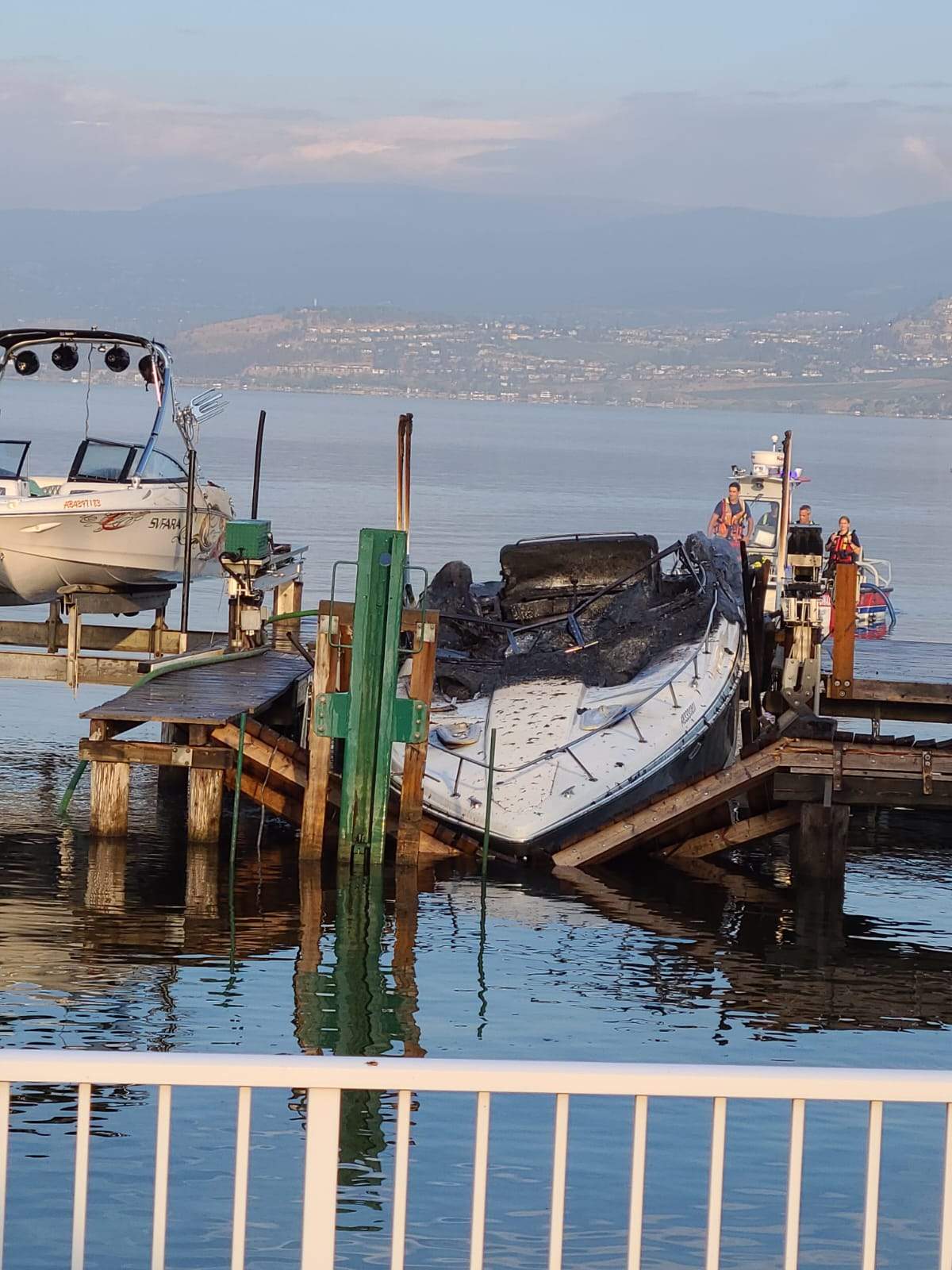 Kelowna Fire department suspects that the fact that the motor or something linked to the motor was running all night and given that it's a water-cooled engine, and the boat was out of the water, the mechanics overheated and caused the fire. 