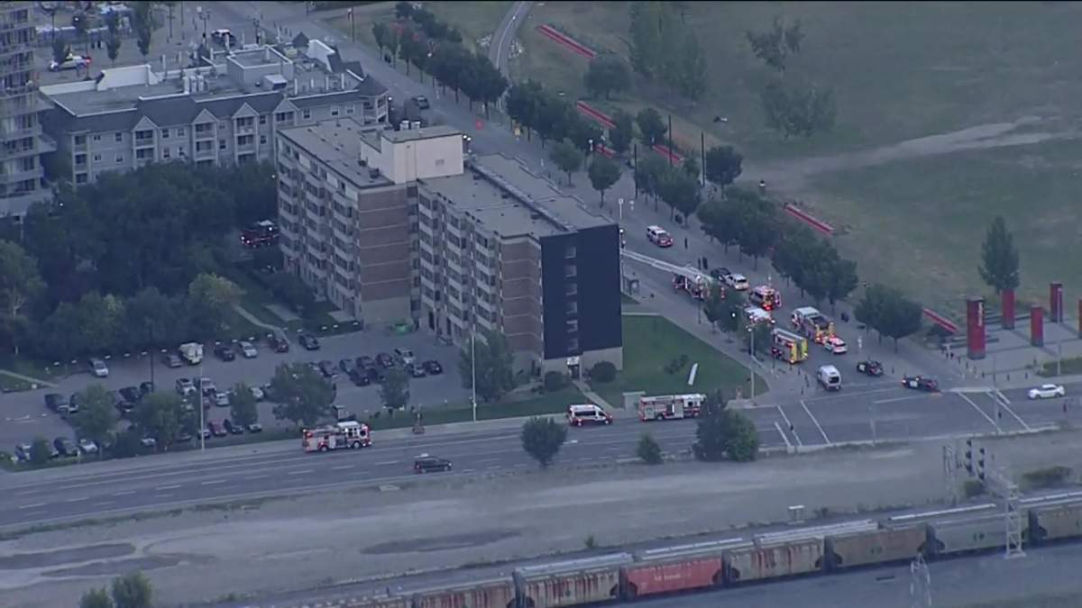 The Calgary Fire Department was called to George C. King Tower at 9 Ave and 6 Street Southeast after an oxygen tank explosion started a fire on Sept. 1, 2022.