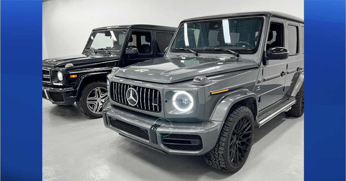 Two of the vehicles seized by police as part of ALERT's Project Cobra shown at a news conference on Sept. 28, 2022.