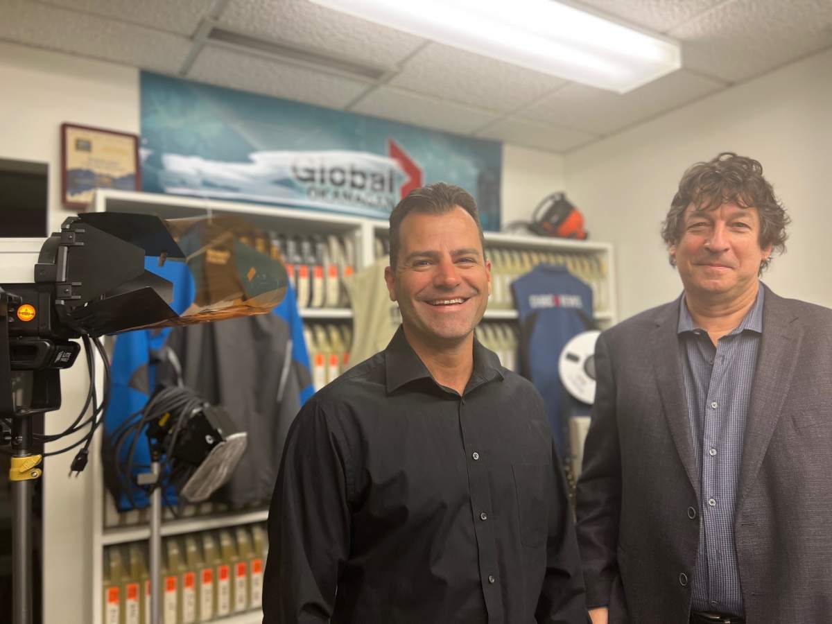 Jamie Tawil anchors the Global Okanagan newscast and Chris Sobon (right) is the news manager.