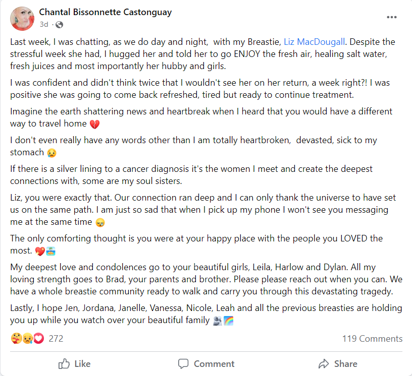 Support on social media for Liz MacDougall, 49 who lived in Regina passed away this week in Hawaii while on vacation with her family.