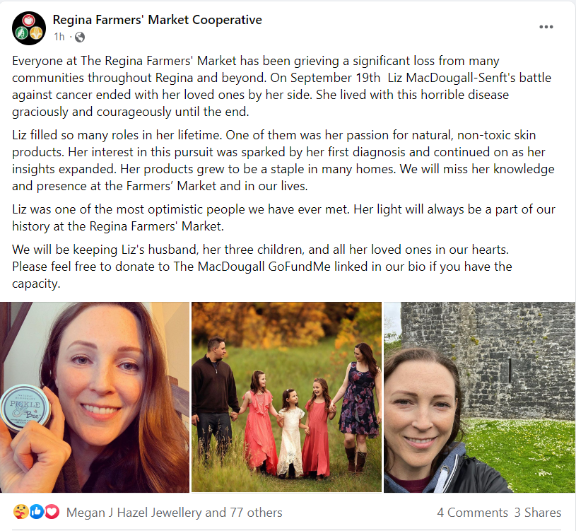 Friends and family show support on social media for Liz MacDougall, who had breast cancer and passed away this week.