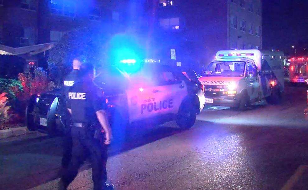 Police on scene following a double fatal stabbing in north Etobicoke on Sept. 21, 2022.