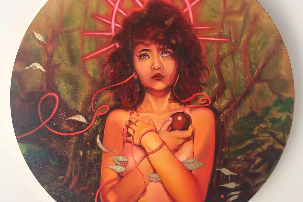 ‘Vox Dei  inCyberia’ was originally sent to the Chicago gallery for the space contest, and can be seen at Tin Whistle Brewing in Penticton.