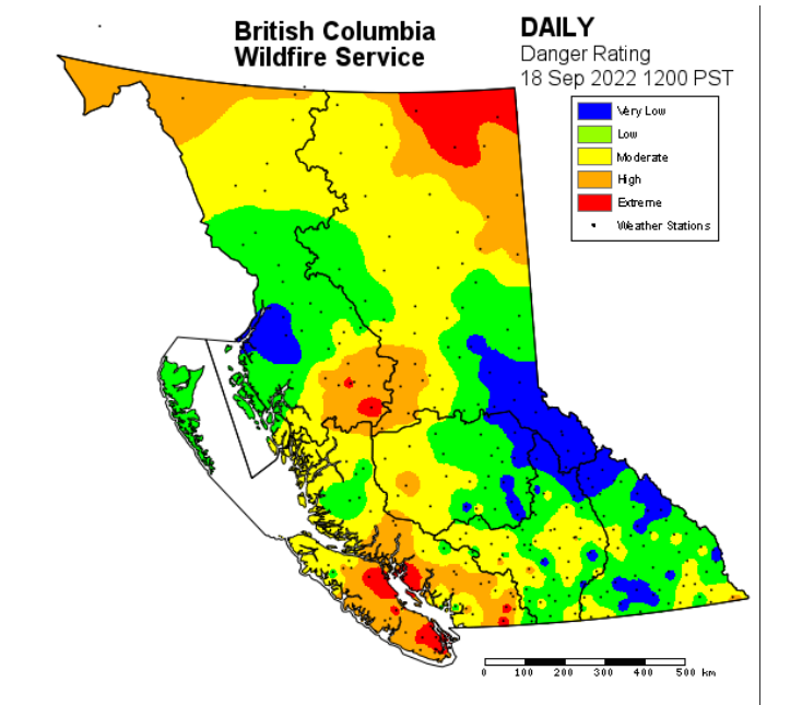 B.C. fire danger rating Sept. 18, 2022